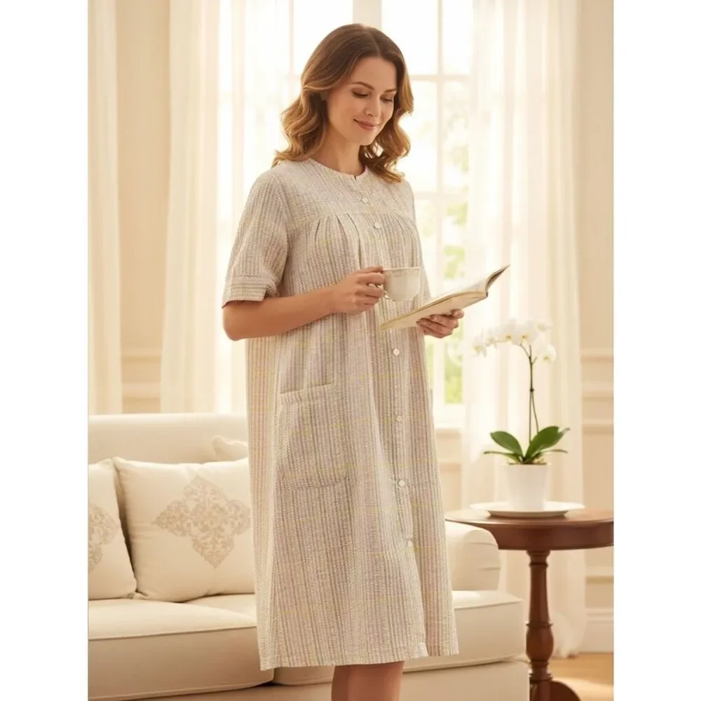 Miss Elaine seersucker snap-front robe, housecoat Sz 1X